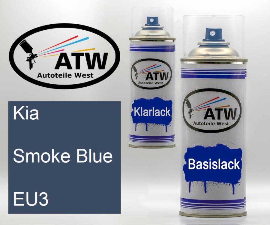 Kia, Smoke Blue, EU3: 400ml Sprühdose + 400ml Klarlack - Set, von ATW Autoteile West.
